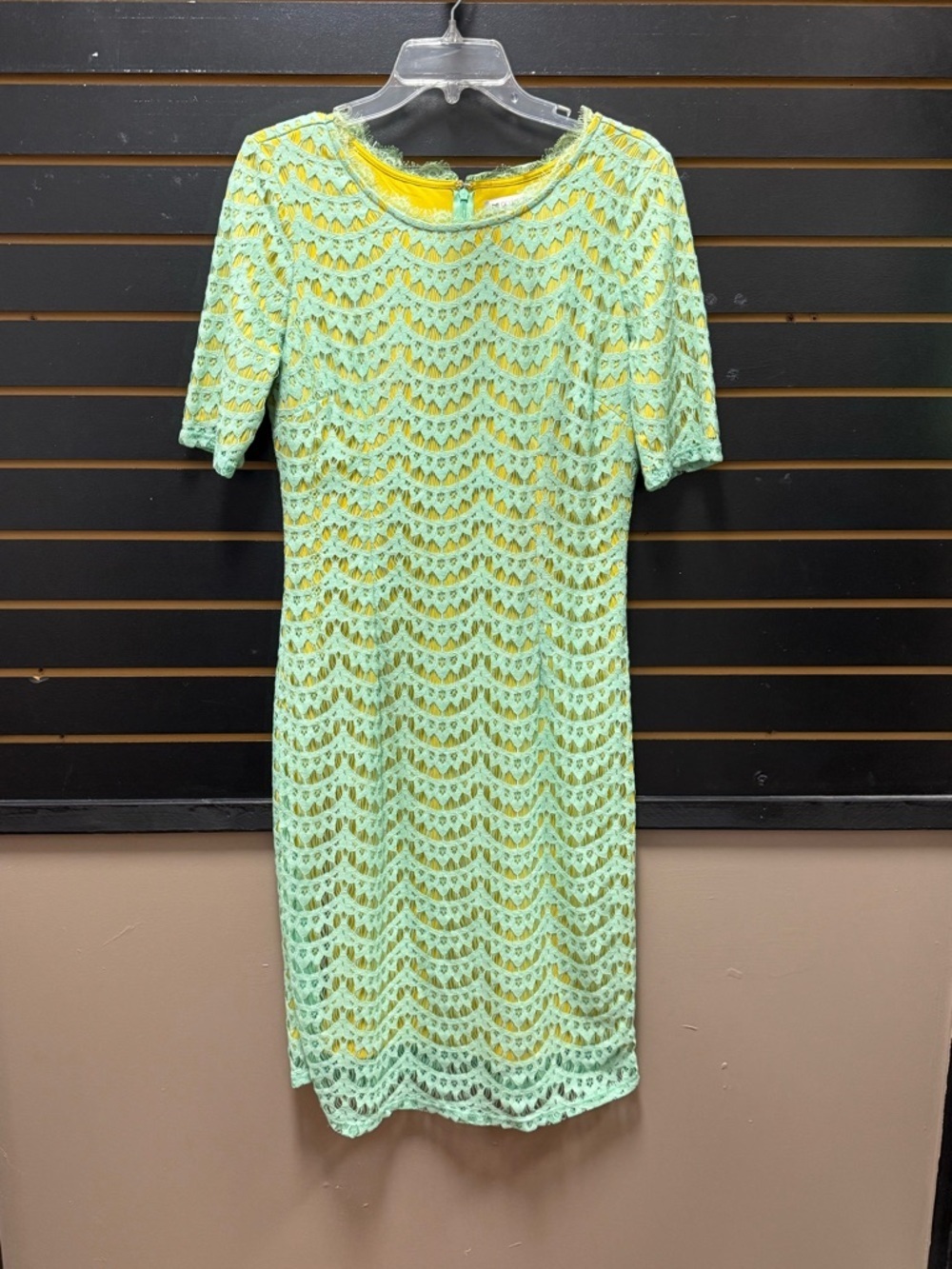 De Collection Lace Overlay Dress Mint Green Yellow Lined M